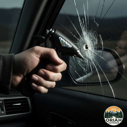 Emergency hammer held in hand inside car - Oriah Outdoor